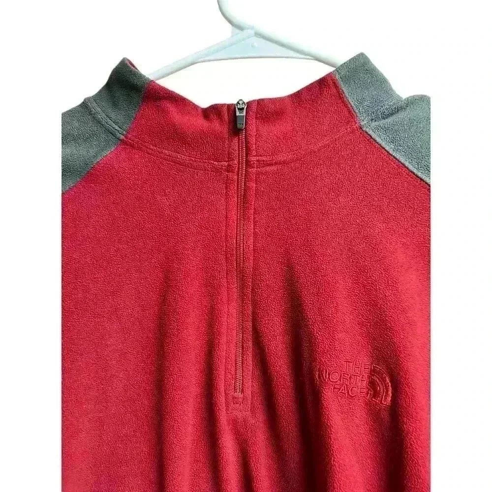 The North Face Men's Medium Red Gray TKA 100 1/4 Zip Fleece Pullover Lightweight